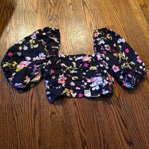H&M Black Flower Printed Crop Top